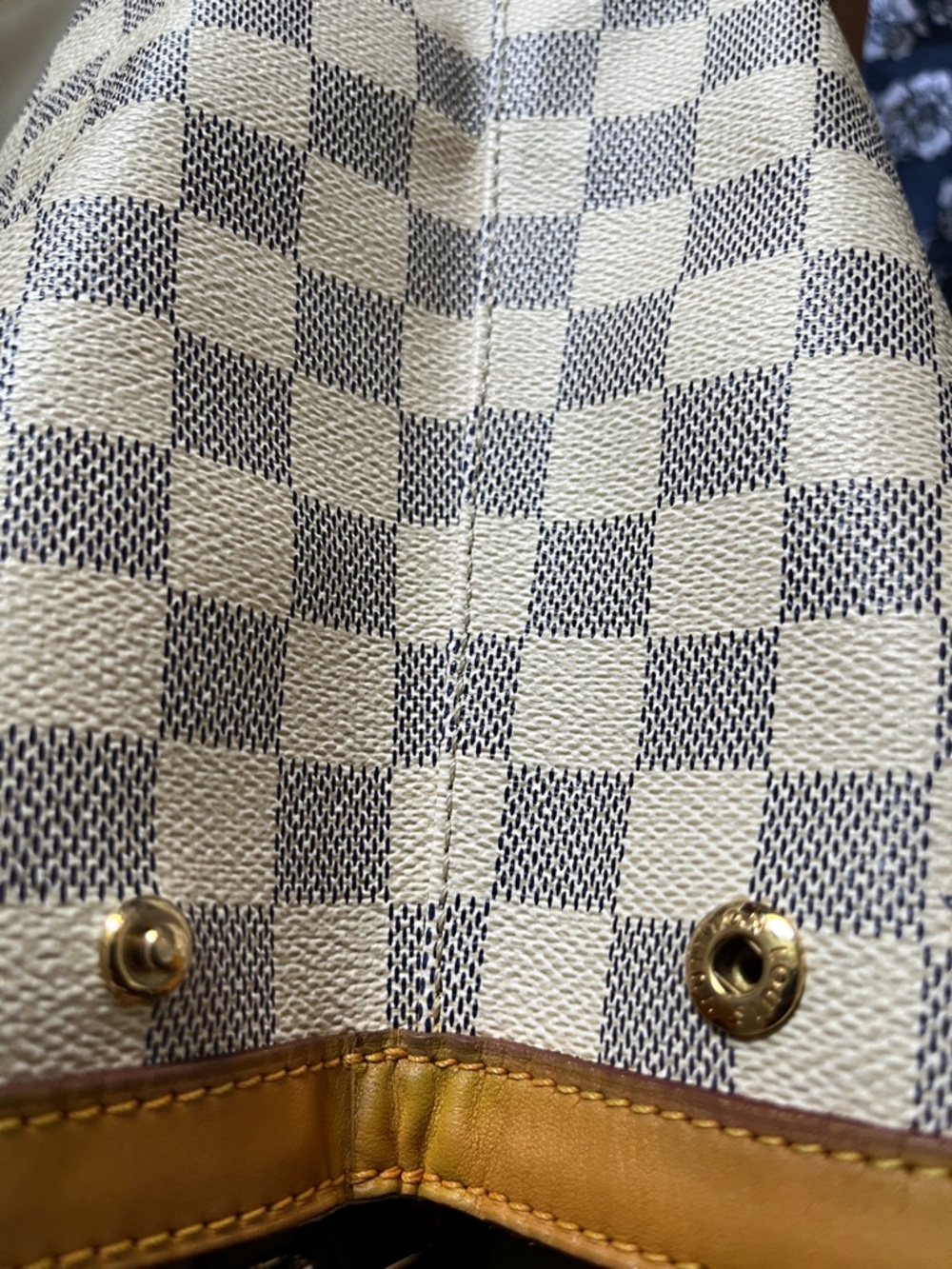 Damier Azur Hamptead MM leather Tote with Tan Leather Trims - Picture 10 of 15